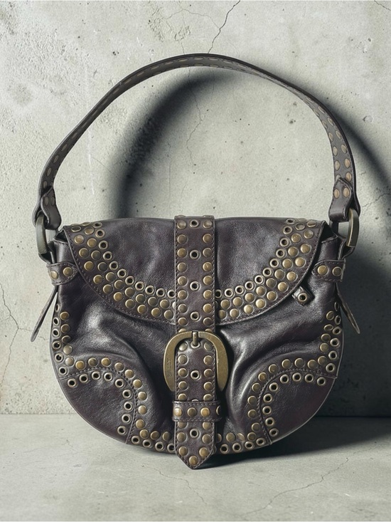 Bally Handbags - Bally Chocolate Brown Leather Studded Shoulder Bag